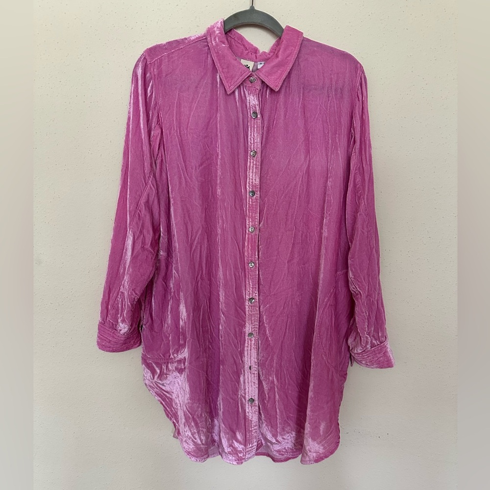 Ivy Jane Long Sleeve Pink Mini Dress Womens Small Buttoned Velour-Like Material
